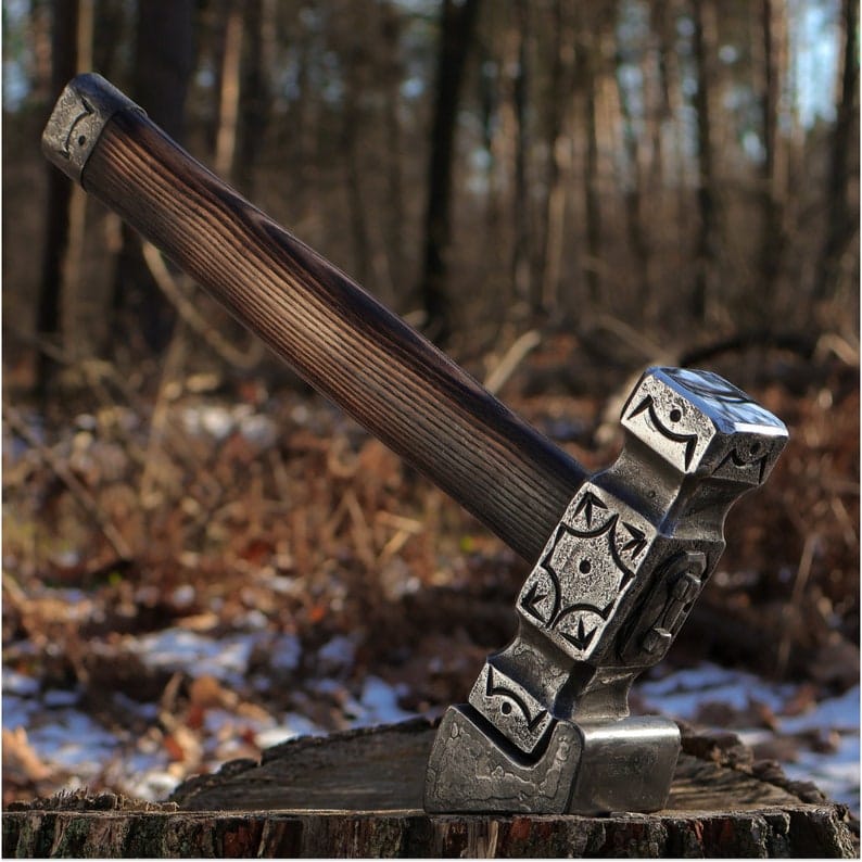 Forged Viking Hammer – Handcrafted Blacksmith Art” “Custom Engraved Norse Hammer – Unique Handmade Gift”